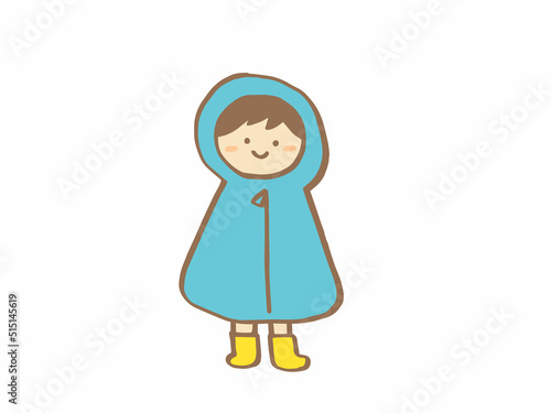 かわいいレインコートと男の子とかっぱ／手描きイラスト