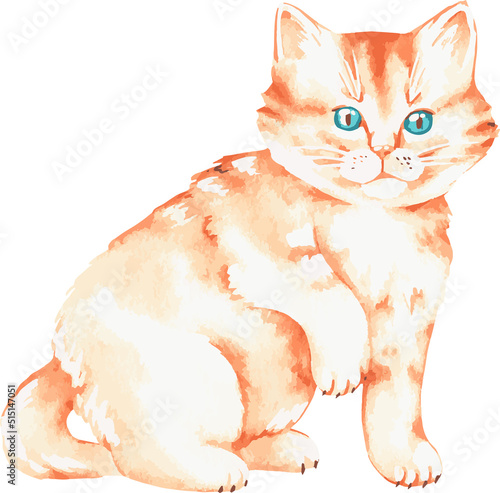 A frightened red kitten. Watercolor vector illustration. Isolated on a white background. For your design