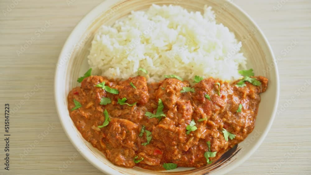 chicken tikka masala with rice on plate - Indian food style chicken tikka masala with rice on plate - Indian food style
