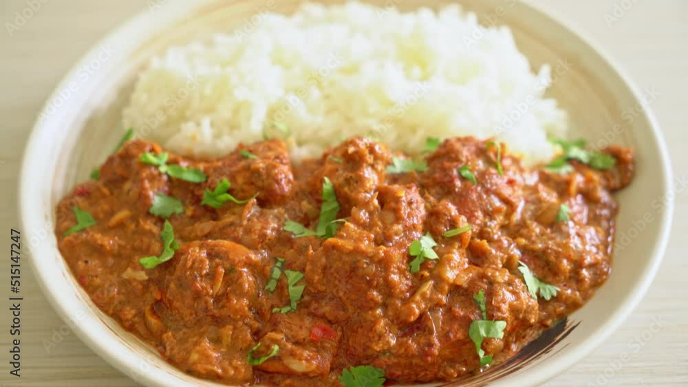 chicken tikka masala with rice on plate - Indian food style chicken tikka masala with rice on plate - Indian food style