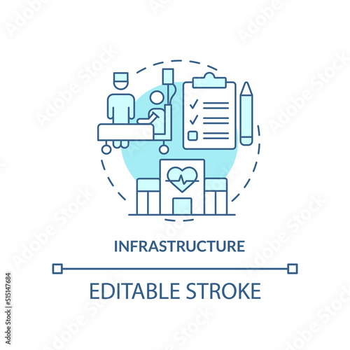 Infrastructure turquoise concept icon. Response to virus. Pandemic preparedness abstract idea thin line illustration. Isolated outline drawing. Editable stroke. Arial, Myriad Pro-Bold fonts used