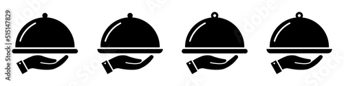 Tray plate with hand icon. Food plate service icon, vector illustration