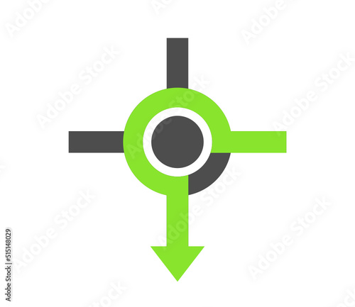 rond-point tourne en bas venant de droite symbole flèche verte