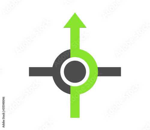 rond-point tout droit venant d'en bas symbole flèche verte photo