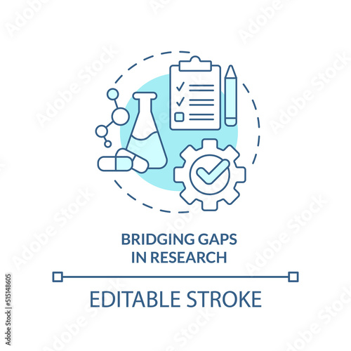 Bridging gaps in research turquoise concept icon. Goal for pandemic preparedness plan abstract idea thin line illustration. Isolated outline drawing. Editable stroke. Arial, Myriad Pro-Bold fonts used