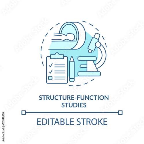 Structure function studies turquoise concept icon. Pandemic preclinical research abstract idea thin line illustration. Isolated outline drawing. Editable stroke. Arial, Myriad Pro-Bold fonts used