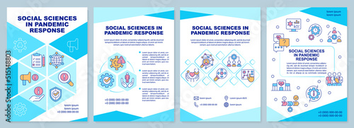 Social sciences in pandemic response brochure template. Leaflet design with linear icons. Editable 4 vector layouts for presentation, annual reports. Arial-Black, Myriad Pro-Regular fonts used