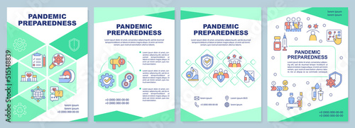 Pandemic preparedness green brochure template. Leaflet design with linear icons. Editable 4 vector layouts for presentation, annual reports. Arial-Black, Myriad Pro-Regular fonts used