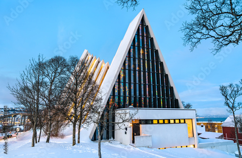 Arctic Cathedral in Tromso, Polar Norway on a winter evening