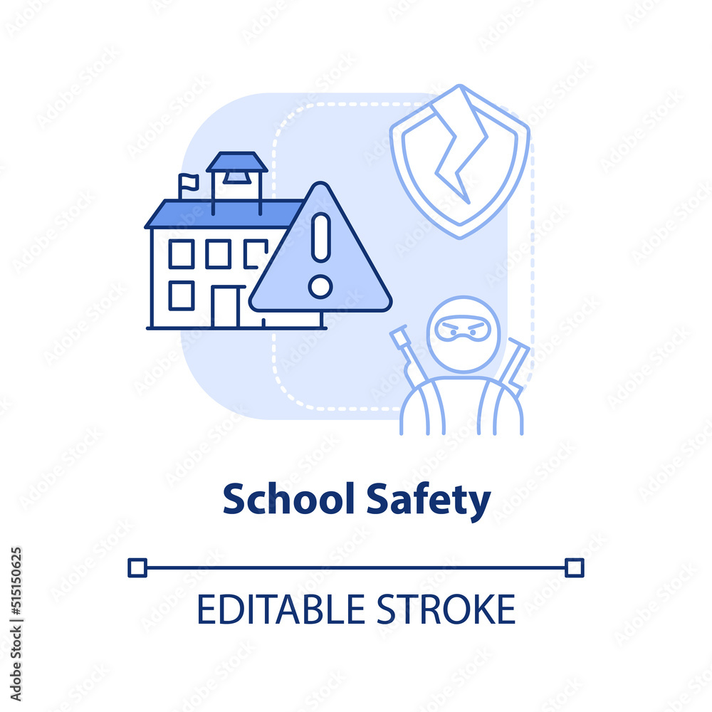 School safety light blue concept icon. Mass shootings danger. Problem in schools abstract idea thin line illustration. Isolated outline drawing. Editable stroke. Arial, Myriad Pro-Bold fonts used
