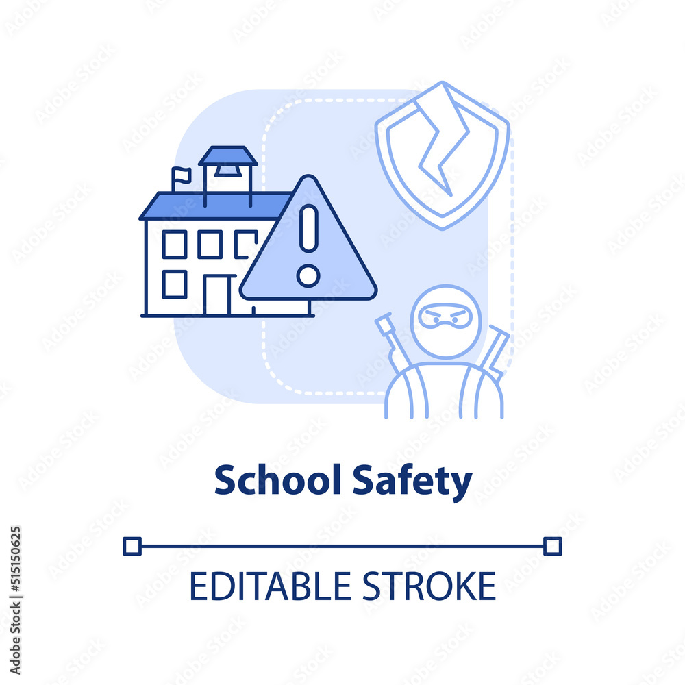 School safety light blue concept icon. Mass shootings danger. Problem in schools abstract idea thin line illustration. Isolated outline drawing. Editable stroke. Arial, Myriad Pro-Bold fonts used School safety light blue concept icon. Mass shootings danger. Problem in schools abstract idea thin line illustration. Isolated outline drawing. Editable stroke. Arial, Myriad Pro-Bold fonts used