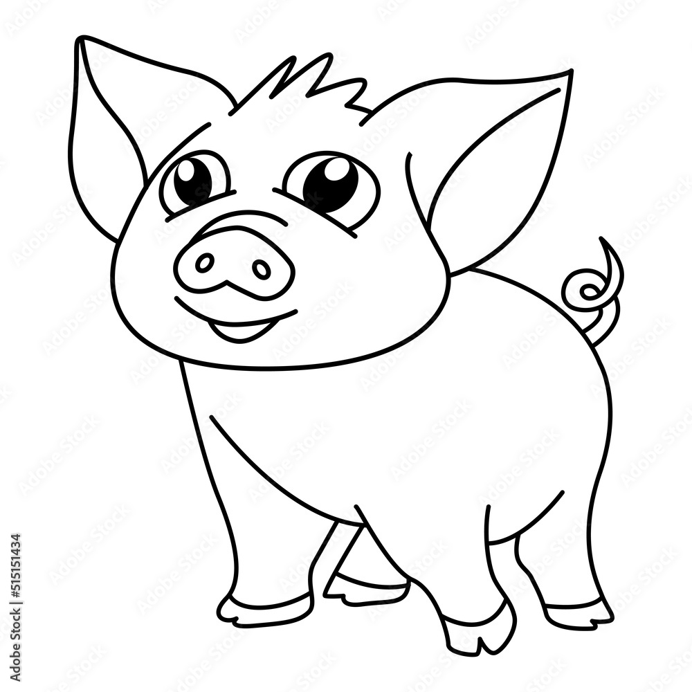Cute pig cartoon coloring page illustration vector. For kids coloring