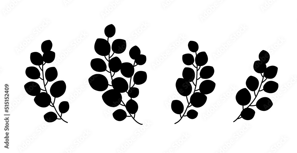 Set of tree branches and leaves silhouettes Set of tree branches and leaves silhouettes