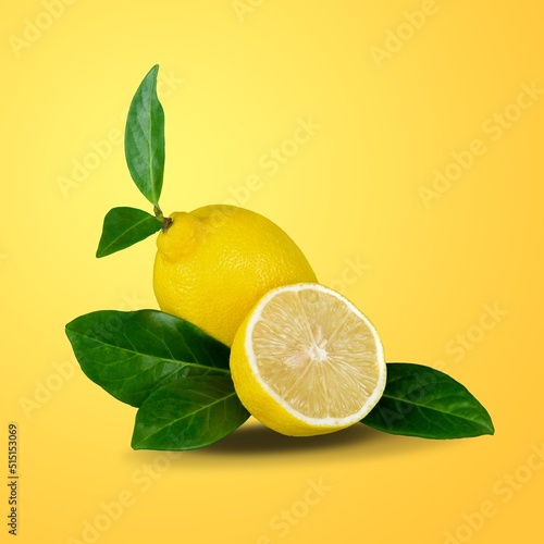 Wallpaper Mural Fresh lemon with green leafs on the desk Torontodigital.ca