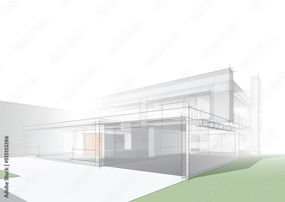 Architectural sketch of building 3d illustration Architectural sketch of building 3d illustration