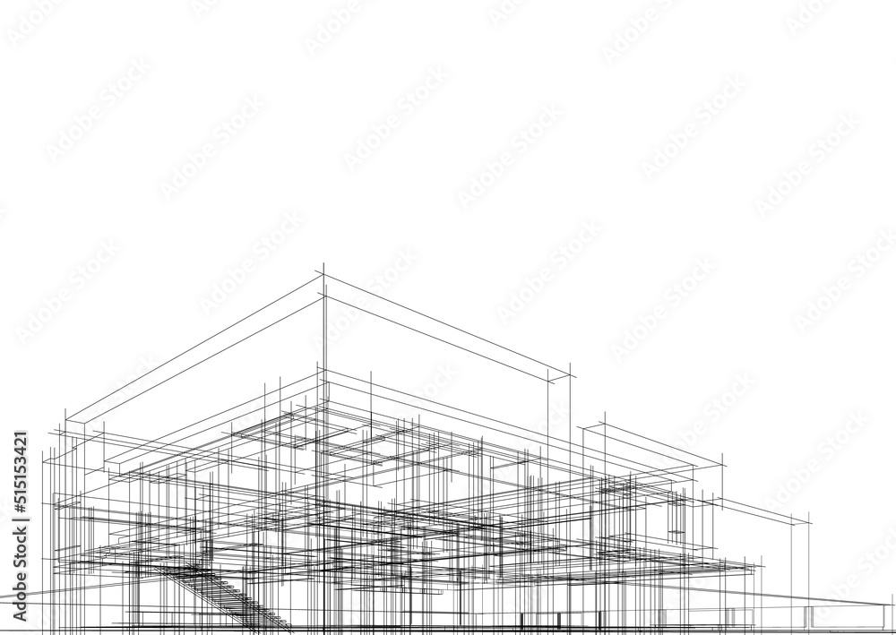 Architectural sketch of building 3d illustration Architectural sketch of building 3d illustration