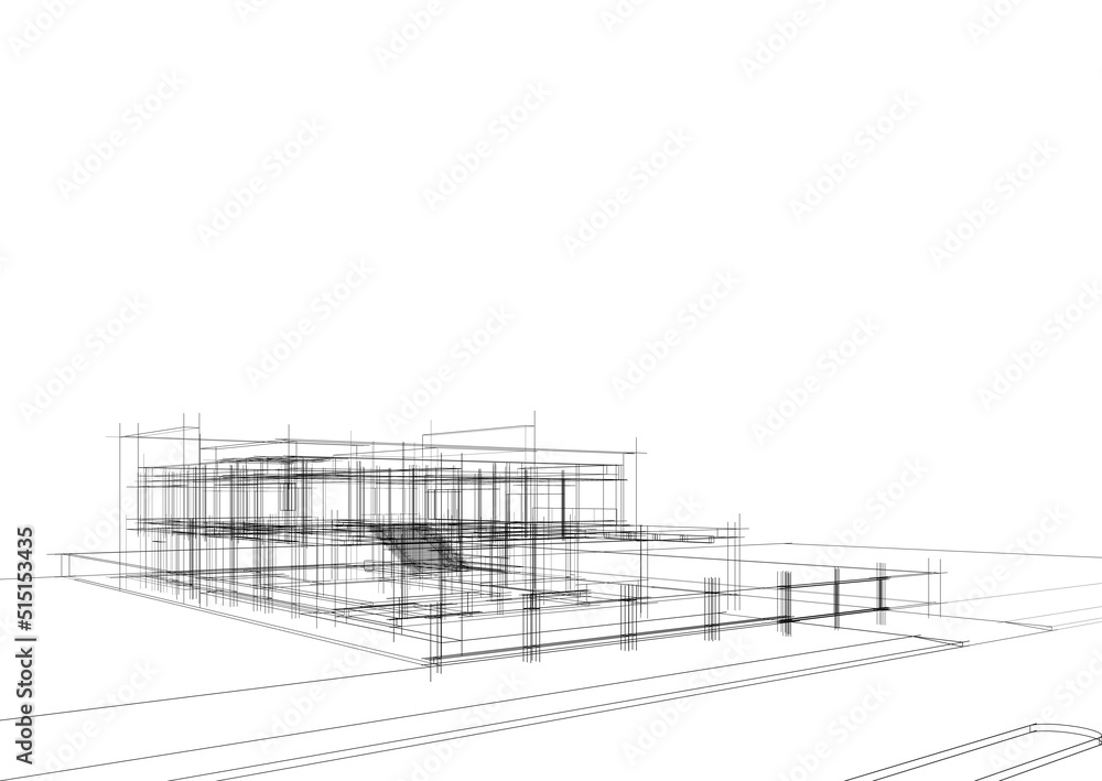 Architectural sketch of building 3d illustration Architectural sketch of building 3d illustration