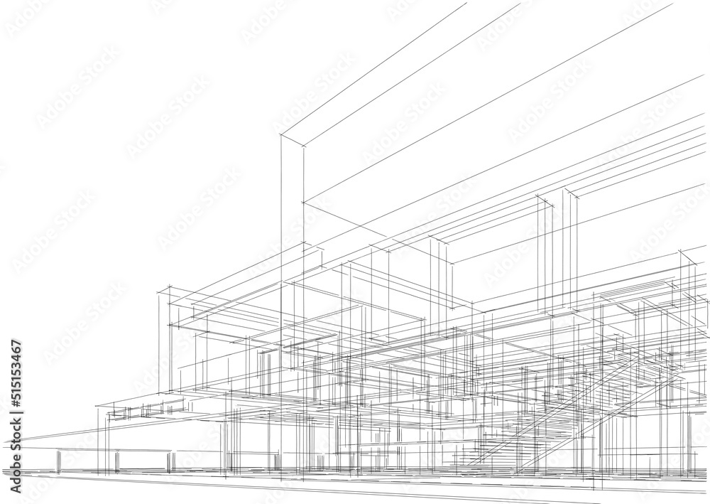 Architectural sketch of building 3d illustration Architectural sketch of building 3d illustration