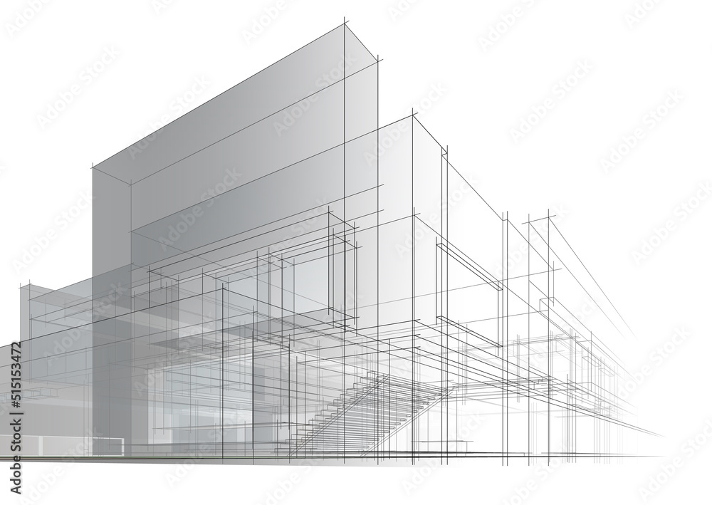 Architectural sketch of building 3d illustration Architectural sketch of building 3d illustration