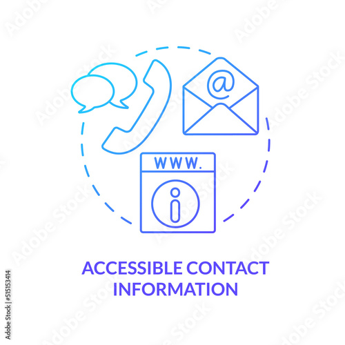 Accessible contact information blue gradient concept icon. Quality of good website abstract idea thin line illustration. Company info. Isolated outline drawing. Myriad Pro-Bold font used