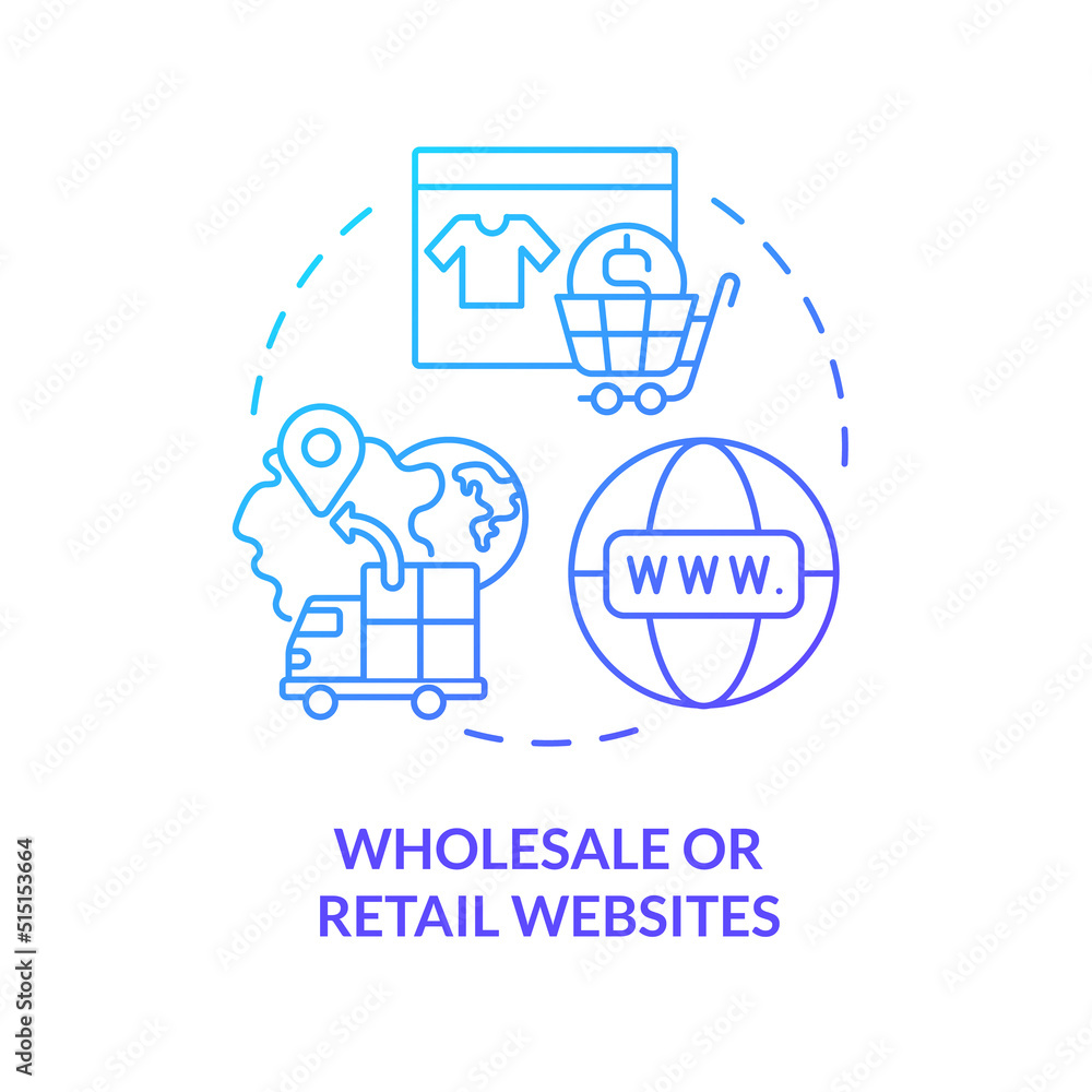 Wholesale and retail websites blue gradient concept icon. Category of websites abstract idea thin line illustration. Online shopping. Isolated outline drawing. Myriad Pro-Bold font used Wholesale and retail websites blue gradient concept icon. Category of websites abstract idea thin line illustration. Online shopping. Isolated outline drawing. Myriad Pro-Bold font used