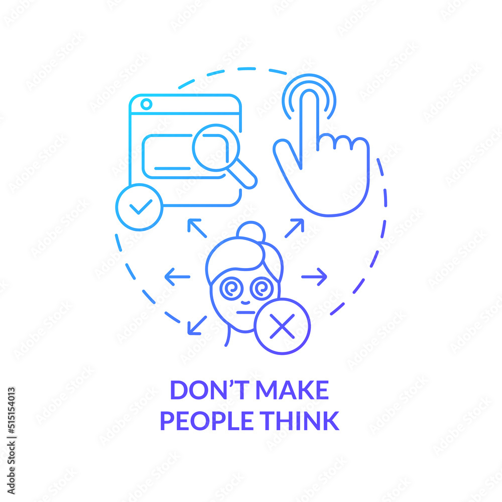 Dont make people think blue gradient concept icon. Make website dont abstract idea thin line illustration. User experience in navigation. Isolated outline drawing. Myriad Pro-Bold font used Dont make people think blue gradient concept icon. Make website dont abstract idea thin line illustration. User experience in navigation. Isolated outline drawing. Myriad Pro-Bold font used