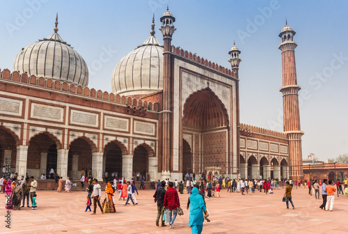 Domes and minaret of the Jama Masjid mosque in New Delhi, India photo