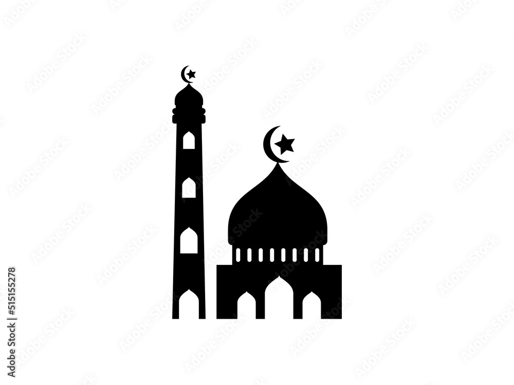 Islamic mosque icon silhouette on white background.