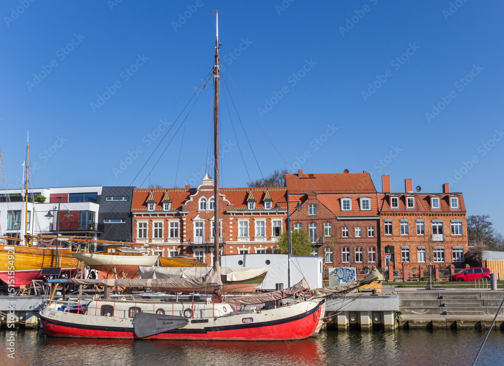 Old wooden sailing ship in the harbor of Greifswald, Germany