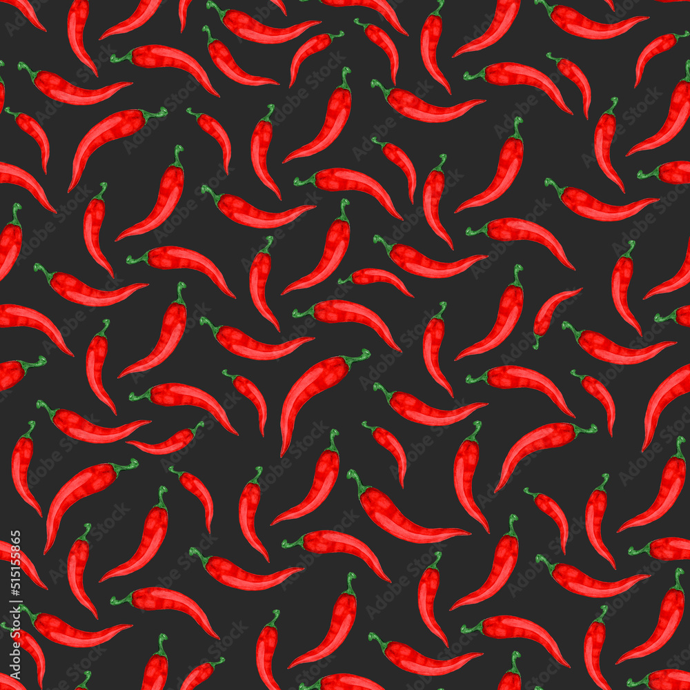 Watercolor pattern of hot peppers Watercolor pattern of hot peppers