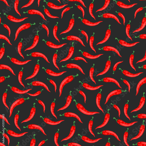 Watercolor pattern of hot peppers