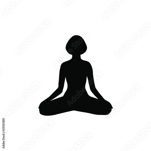Vector contour of woman in the yoga pose, the Lotus position. Decorative female silhouette. Relax and meditate. Healthy lifestyle illustration