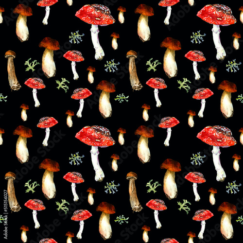 Mushrooms Seamless Wallpaper Seamless Watercolor Background Hand Drawn Forest Plants Mushrooms
