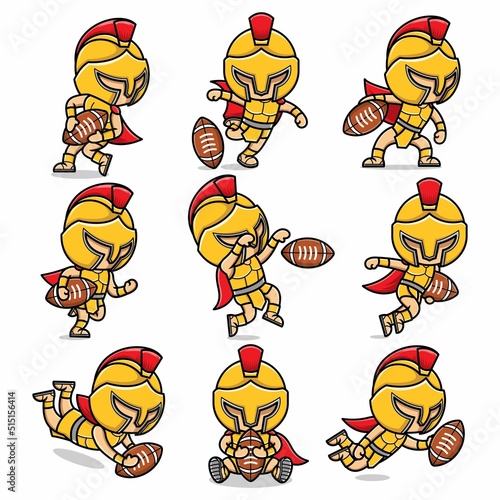 cute cartoon gladiators playing rugby or football