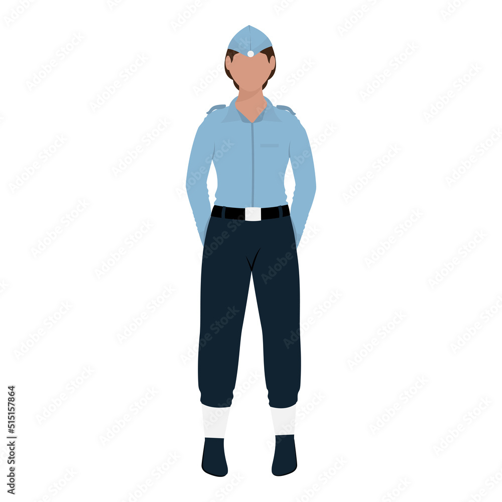 Faceless Air Force Female Officer Standing Against White Background.