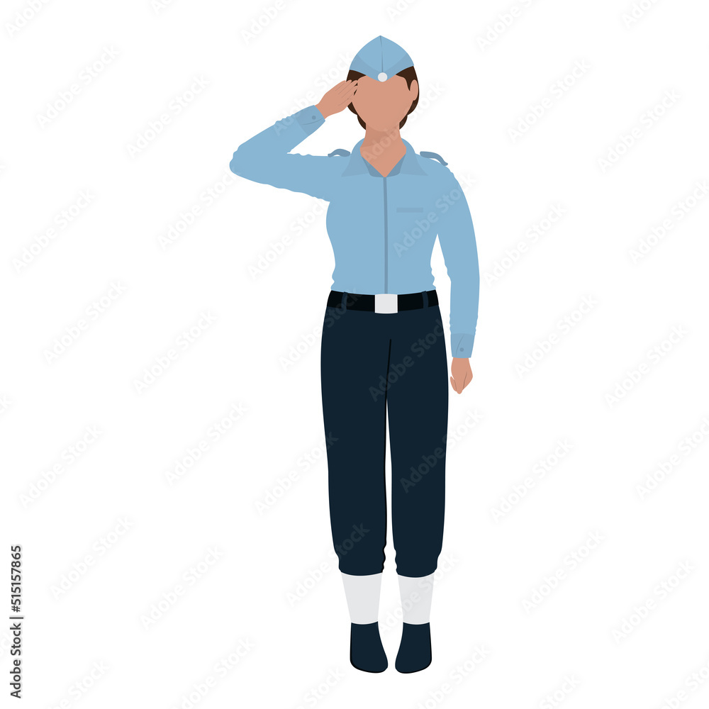 Faceless Air Force Woman Saluting On White Background.