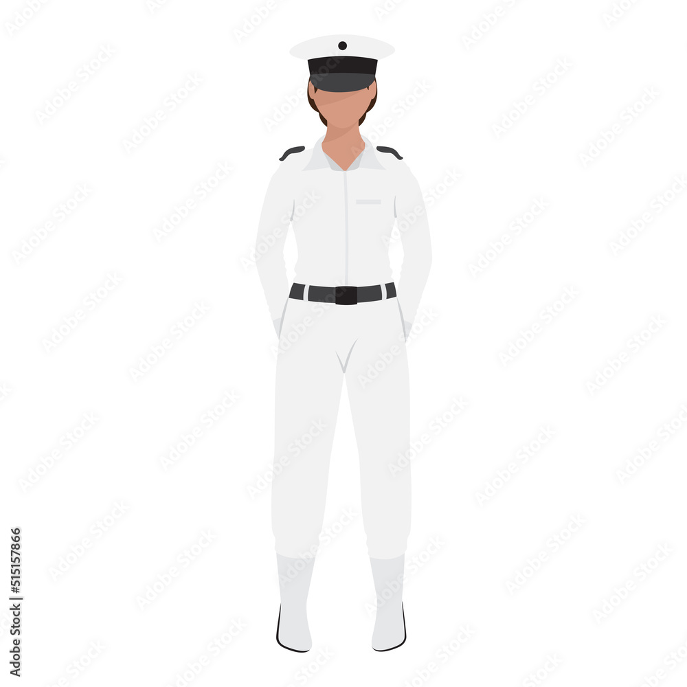 Faceless Navy Female Officer Standing On White Background.