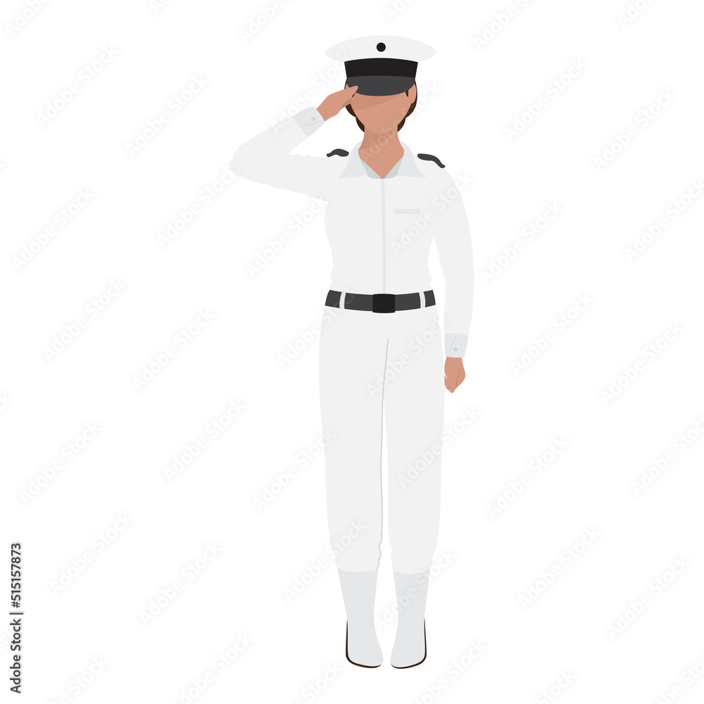 Faceless Navy Female Officer Saluting On White Background.