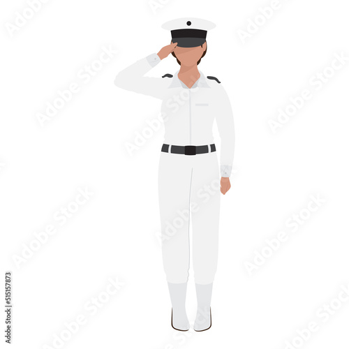 Faceless Navy Female Officer Saluting On White Background.