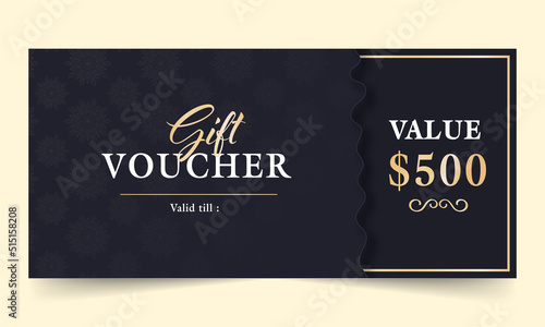 Gift Voucher Or Coupon Banner Design With Mandala Pattern In Blue Color.