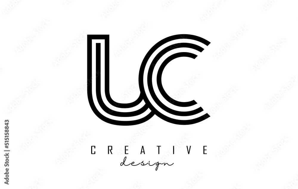 Outline UC u c letter logo with united lines. Letters with geometric and lines typography. Outline UC u c letter logo with united lines. Letters with geometric and lines typography.