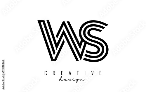 Outline WS w s letter logo with united lines. Letters with geometric and lines typography.