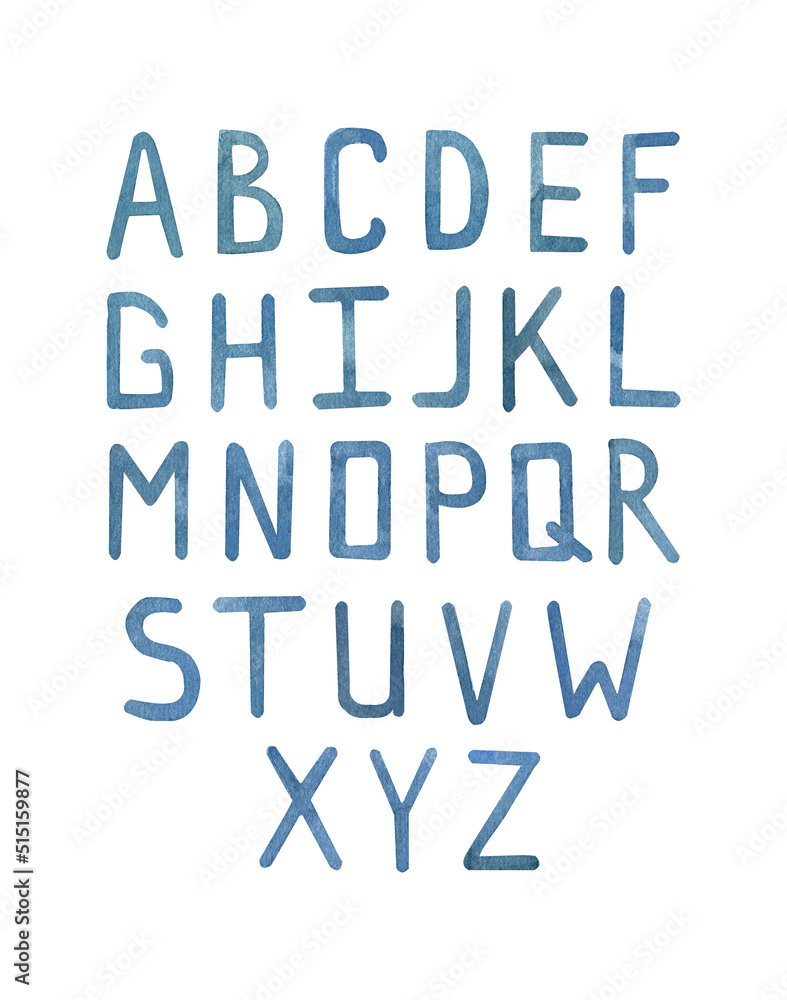 Grey watercolor alphabet on isolated white background. Hand draw graphic illustration. Grey watercolor alphabet on isolated white background. Hand draw graphic illustration.