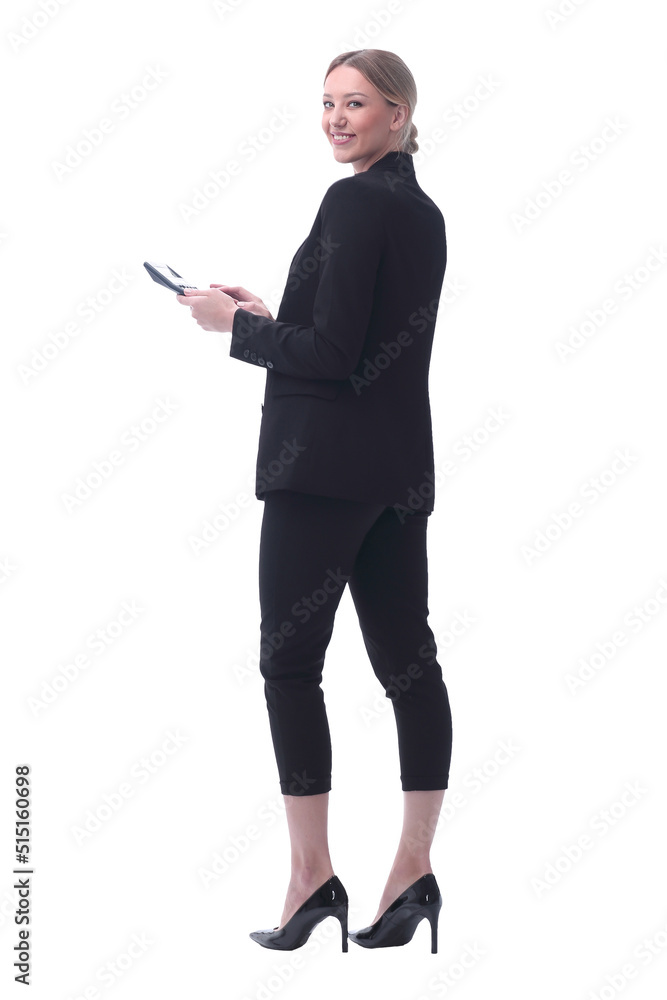 in full growth. young businesswoman with documents in full growth. young businesswoman with documents