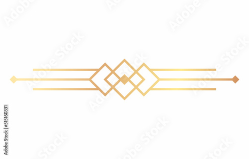Golden art deco divider icon. Luxury page decoration sign. Gold retro border decorative ornament. Vintage 1920s elegant frame, nouveau style header. Vector illustration