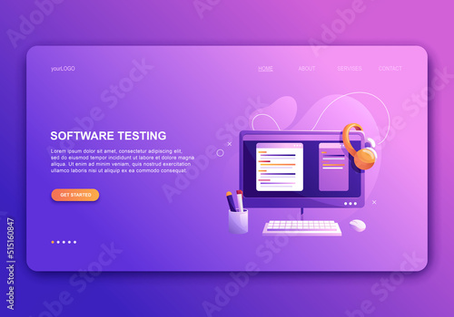 Programming concepts, coder workplace, vector illustration. Web site landing page template.