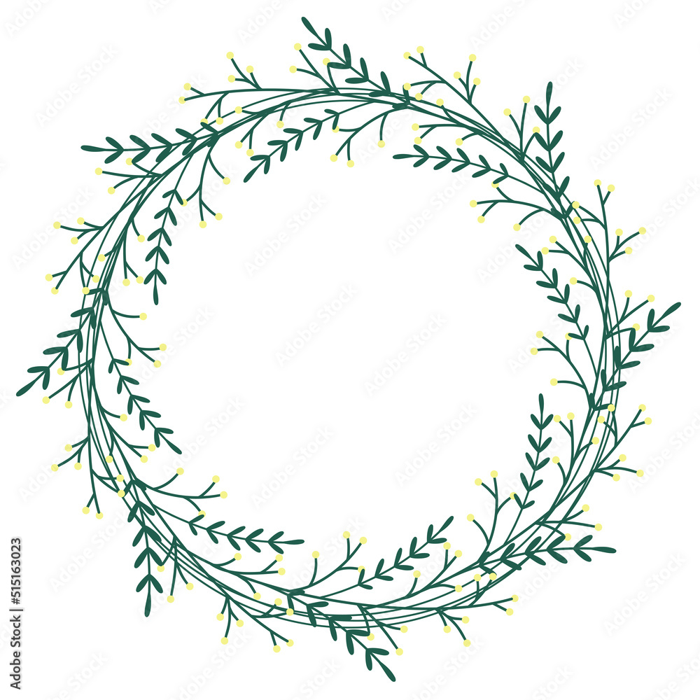Circle foliage frame vector illustration. Round leafy floral wreath. Botanical blank for invitation or congratulations. Natural decorated template