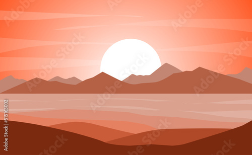 sunset in the mountains flat vector illistration