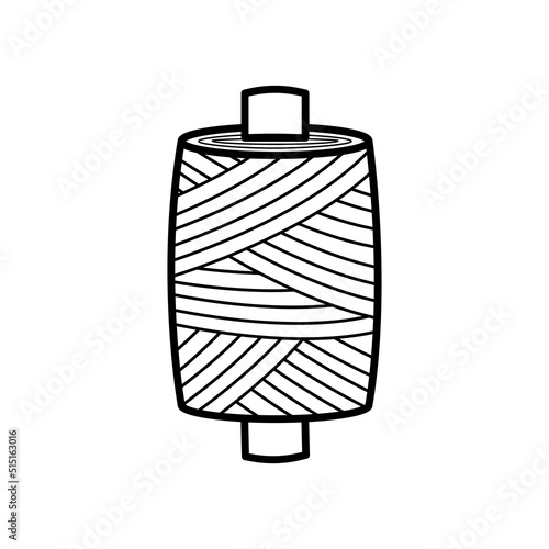 Icon spool of thread for sewing and needlework. Vector doodle illustration of linen thread on a wooden spool.