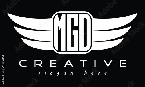 MGO three Letter Wings Flying Initial wing symbol minimalist creative concept flag icon professional logo design Vector template with abstract black and white tattoo